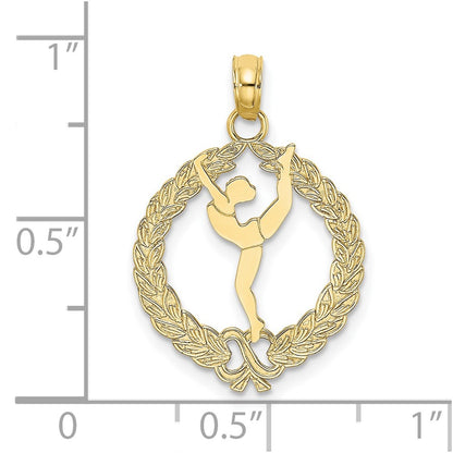 10K Solid Polished Framed Gymnast in Wreath Pendant