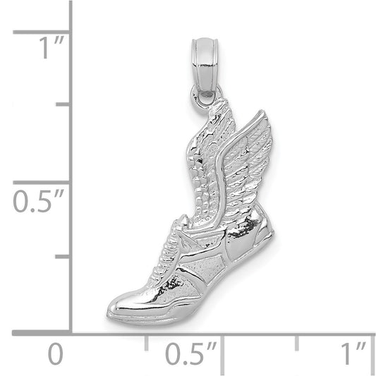 10k White Gold Polished Running Shoe with Wings Pendant