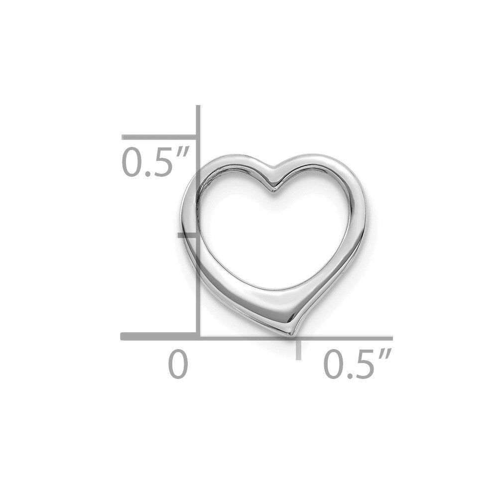 10K White Gold Polished 12mm Medium Floating Heart Chain Slide