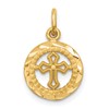 10K Polished Border Eternal Life Small Cross in Circle Pendant