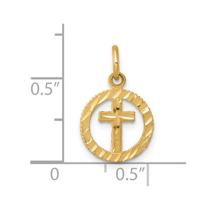 10k Solid Flat-Backed Eternal Life Cross in Circle Charm