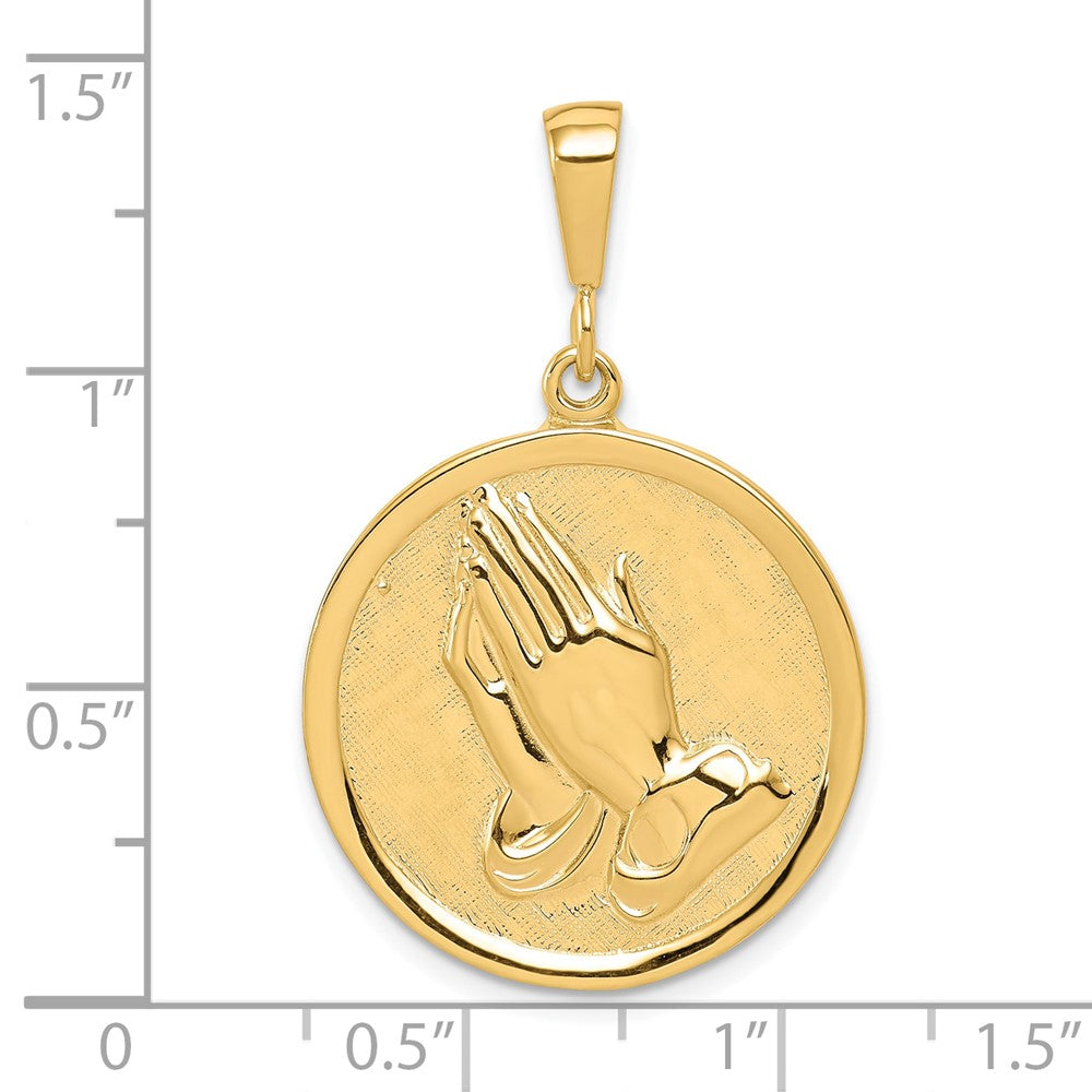 10k Praying Hands Reversible with Serenity Prayer Round Pendant