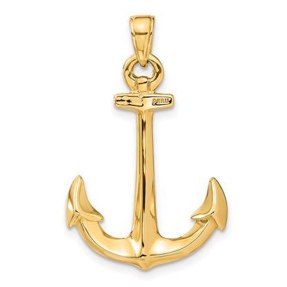 10K 3-D Polished Anchor Pendant