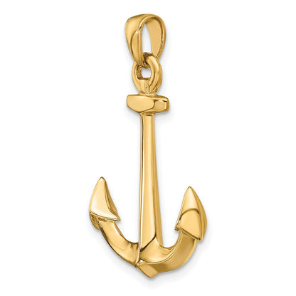 10K 3-D Polished Anchor Pendant