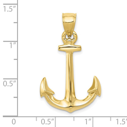 10K 3-D Polished Anchor Pendant