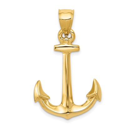 10K 3-D Polished Anchor Pendant