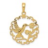 10k Hummingbird with Flower in Round Frame Pendant