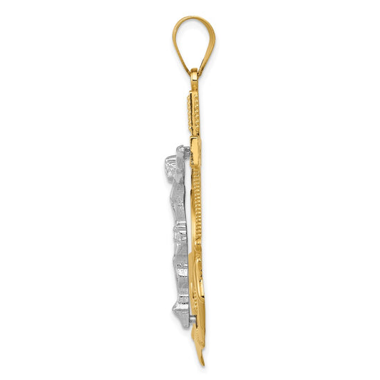 10k Two-tone Diamond-cut Large Mariners Crucifix Pendant