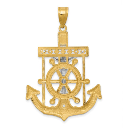 10k Two-tone Diamond-cut Large Mariners Crucifix Pendant