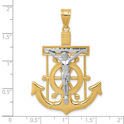 10k Two-tone Diamond-cut Large Mariners Crucifix Pendant
