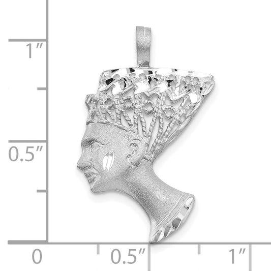 10k White Gold Satin Diamond-cut Nefertiti Pendant
