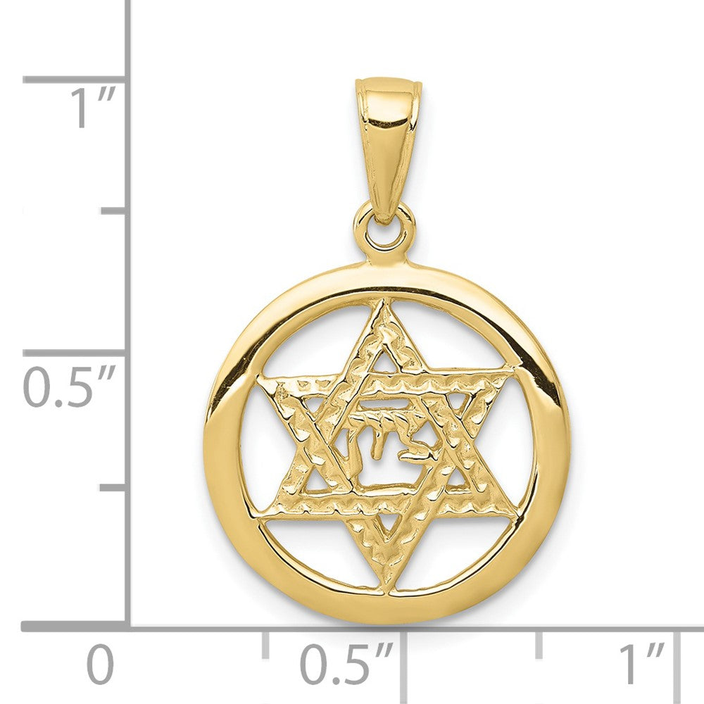 10k Jewish Chai in Star of David in Circle Pendant