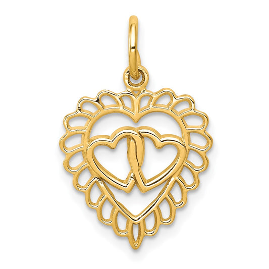10k Scalloped Edge with Two Hearts Inside Heart Charm