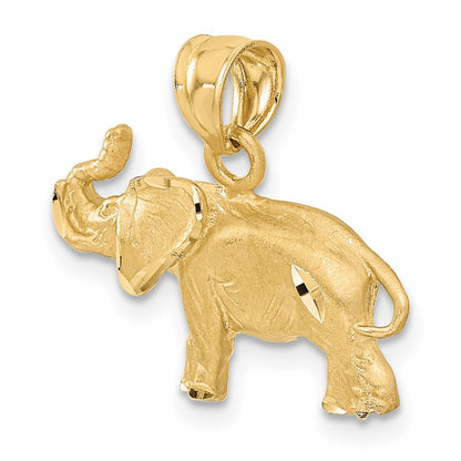 10K Satin Diamond-cut Elephant Pendant