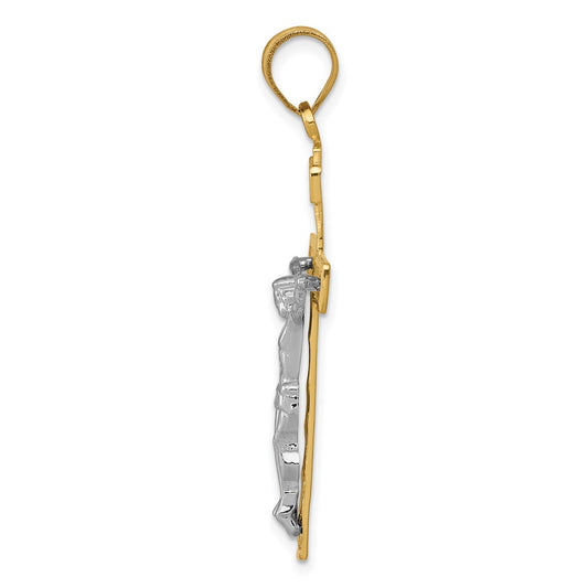 10K Two-tone Diamond-cut Large Block Lattice Crucifix Pendant