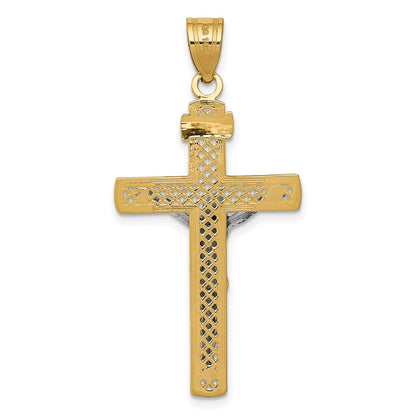 10K Two-tone Diamond-cut Large Block Lattice Crucifix Pendant