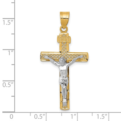 10K Two-tone Diamond-cut Large Block Lattice Crucifix Pendant