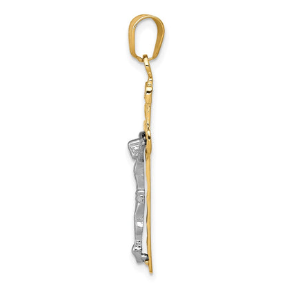 10K Two-tone Diamond-cut Medium Block Lattice Crucifix Pendant