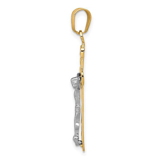 10K Two-tone Diamond-cut Medium Block Lattice Crucifix Pendant