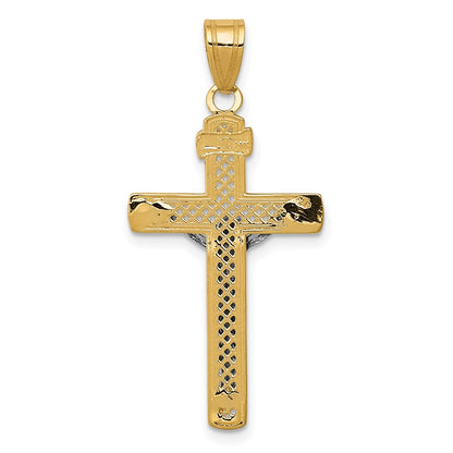 10K Two-tone Diamond-cut Medium Block Lattice Crucifix Pendant