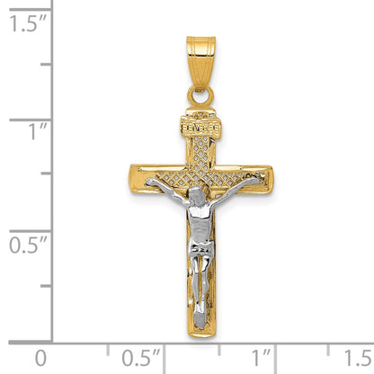 10K Two-tone Diamond-cut Medium Block Lattice Crucifix Pendant