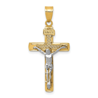 10K Two-tone Diamond-cut Medium Block Lattice Crucifix Pendant
