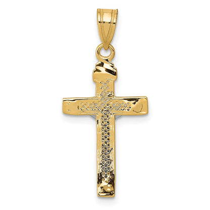 10K Two-tone Diamond-cut Small Block Lattice Crucifix Pendant