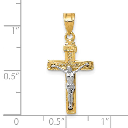 10K Two-tone Diamond-cut Small Block Lattice Crucifix Pendant