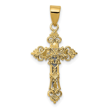 10K Two-tone Small Lacey-edged INRI Crucifix Pendant