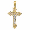 10K Two-tone Large Lacey-edged INRI Crucifix Pendant