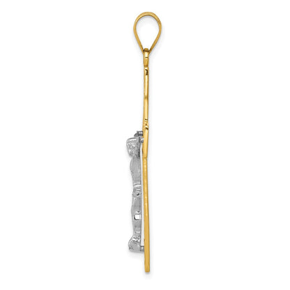 10K Two-tone Diamond-cut Large Filigree Crucifix Pendant