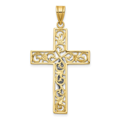 10K Two-tone Diamond-cut Large Filigree Crucifix Pendant