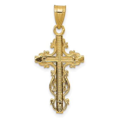 10K Two-tone Textured Filigree Edge Crucifix Pendant