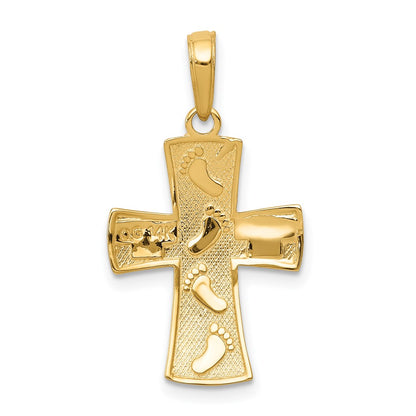 10K with White Rhodium Footprints Cross Pendant
