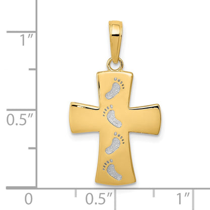 10K with White Rhodium Footprints Cross Pendant