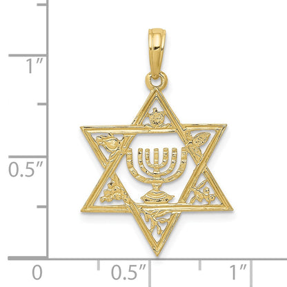 10K Star of David with Menorah Center Pendant