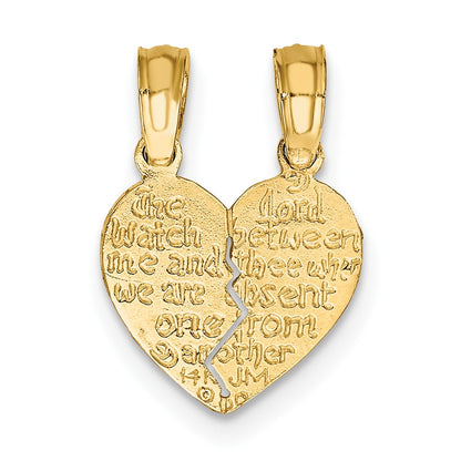 10K Break-apart MIZPAH Heart with Verse on Back Pendant