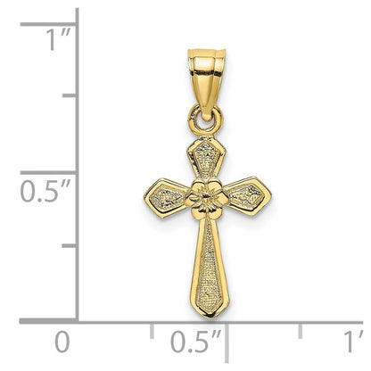 10K Small Cross with Center Flower Charm
