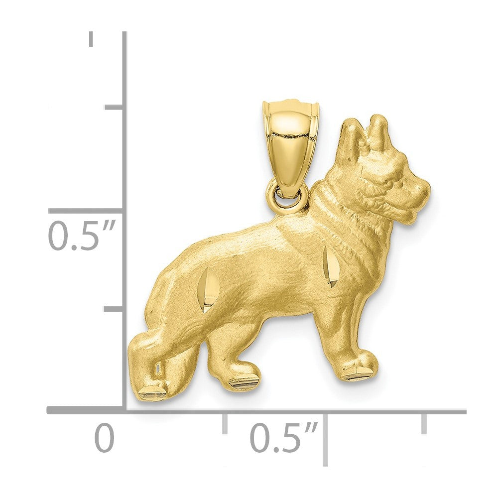 10K Satin Diamond-cut German Shepherd Dog Pendant