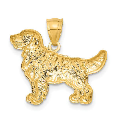 10K Satin Diamond-cut Golden Retriever Dog Pendant