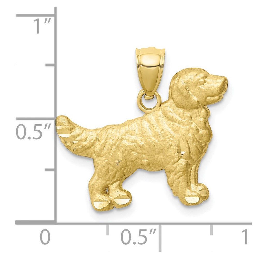 10K Satin Diamond-cut Golden Retriever Dog Pendant