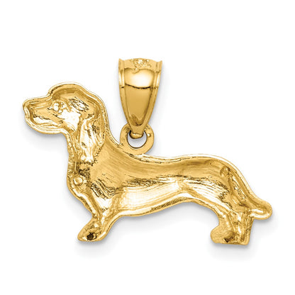 10K Satin Diamond-cut Dachshund Dog Pendant