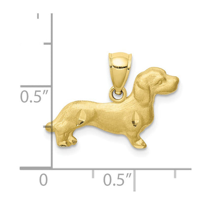 10K Satin Diamond-cut Dachshund Dog Pendant