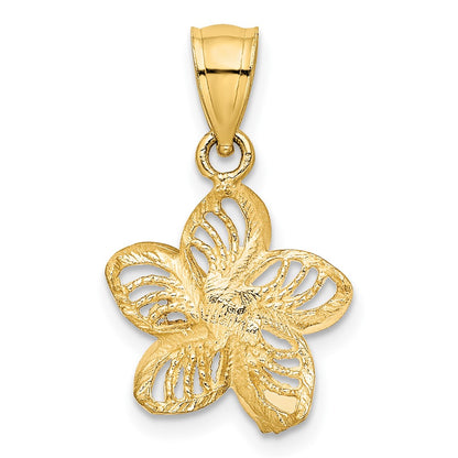 10k Polished and Diamond-cut Beaded Plumeria Flower Charm