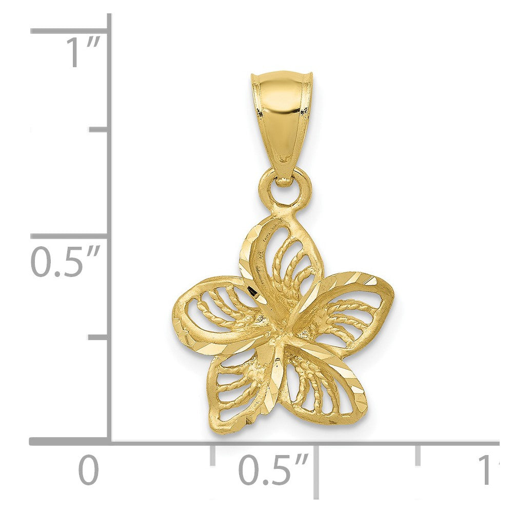 10k Polished and D/C Beaded Plumeria Flower Charm