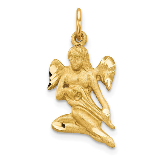 10k Satin Diamond-cut Angel Playing Lute Charm