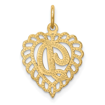 10k Initial D Scalloped Heart Charm