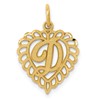 10k Initial D Scalloped Heart Charm