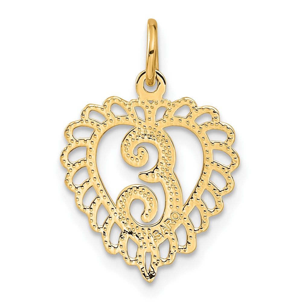 10k Initial E Scalloped Heart Charm