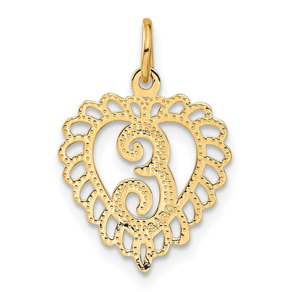 10k Initial E Scalloped Heart Charm